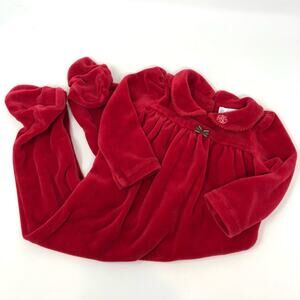 Ralph Lauren Velvet One Piece Footie Jumpsuit Size 6M Red Monogram Logo Bow